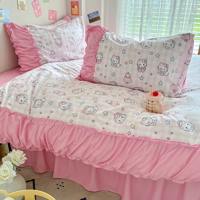 91家纺网 家纺一手货源 找家纺 优卡迪家纺馆 2025新款A类针织棉有氧双层纱花边款四件套 知音