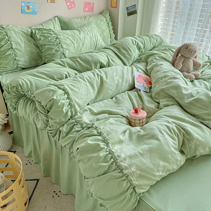 91家纺网 家纺一手货源 找家纺 优卡迪家纺馆 2025新款A类针织棉有氧双层纱花边款四件套 森恋