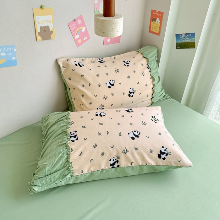 91家纺网 家纺一手货源 找家纺 优卡迪家纺馆 2025新款A类针织棉有氧双层纱花边款四件套 呢喃