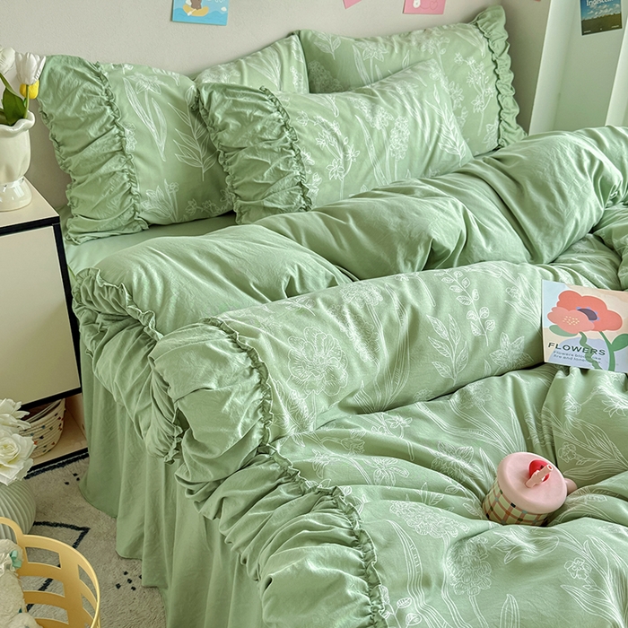 91家纺网 家纺一手货源 找家纺 优卡迪家纺馆 2025新款A类针织棉有氧双层纱花边款四件套 森恋