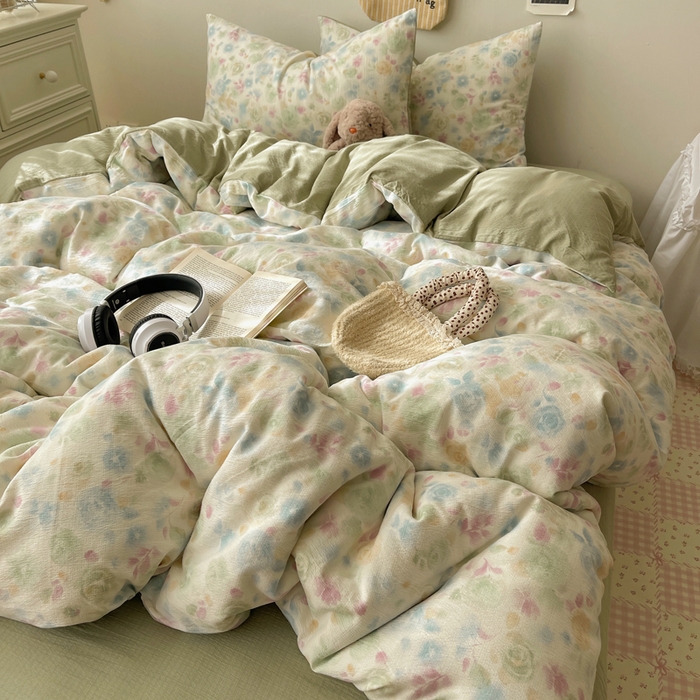 91家纺网 家纺一手货源 找家纺 贝扬思家纺 2025新款云感双层纱印花四件套 栀子花信