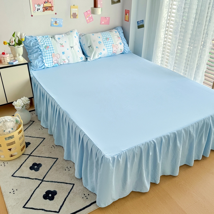 91家纺网 家纺一手货源 找家纺 优卡迪家纺馆 2025新款A类针织棉有氧双层纱花边款四件套 兰亭