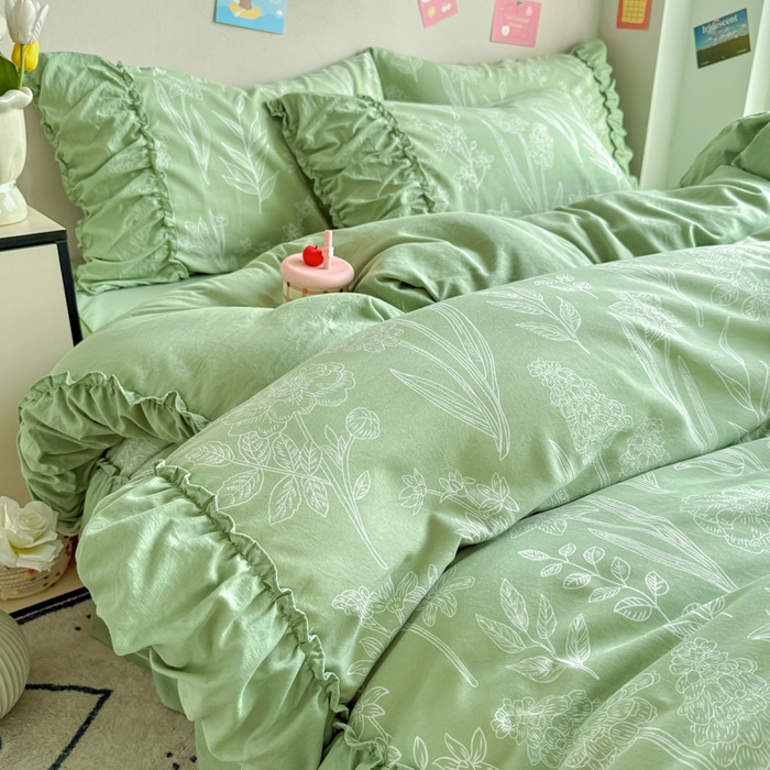 91家纺网 家纺一手货源 找家纺 优卡迪家纺馆 2025新款A类针织棉有氧双层纱花边款四件套 森恋