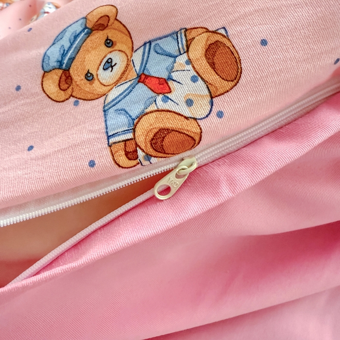 91家纺网 家纺一手货源 找家纺 优卡迪家纺馆 2025新款A类针织棉有氧双层纱花边款四件套 童趣