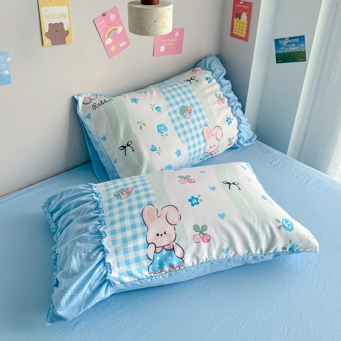 91家纺网 家纺一手货源 找家纺 优卡迪家纺馆 2025新款A类针织棉有氧双层纱花边款四件套 兰亭