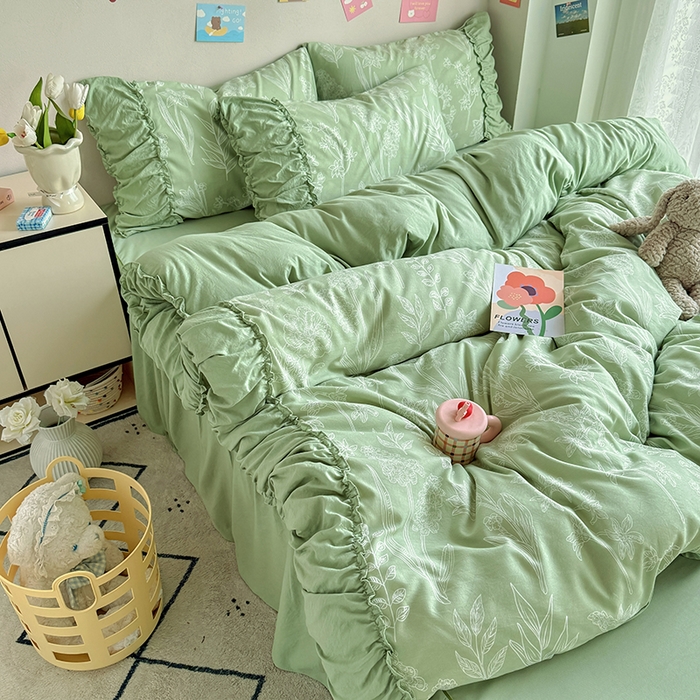 91家纺网 家纺一手货源 找家纺 优卡迪家纺馆 2025新款A类针织棉有氧双层纱花边款四件套 森恋