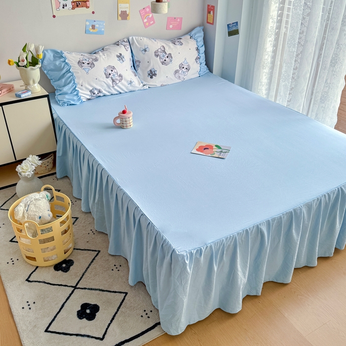 91家纺网 家纺一手货源 找家纺 优卡迪家纺馆 2025新款A类针织棉有氧双层纱花边款四件套 萌宠