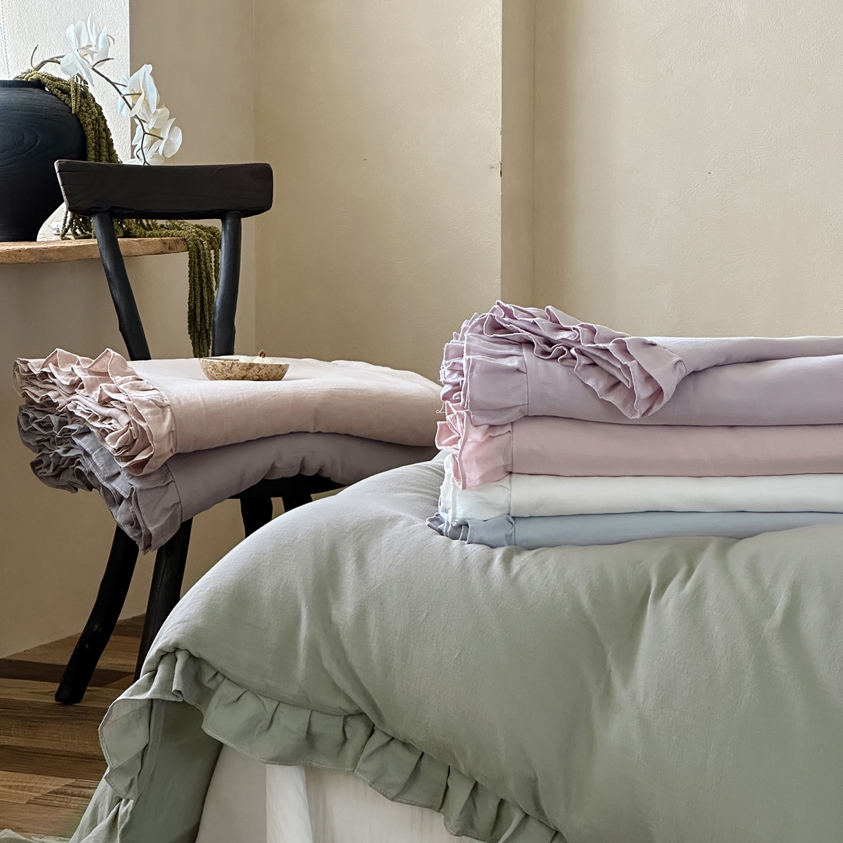 91家纺网 家纺一手货源 找家纺 三味舒屋 2025新款花边美学全棉双层纱单品单被套 组合图仅供展示