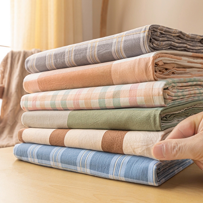 91家纺网 家纺一手货源 找家纺 （总）盛秋家纺 2025新款A类水洗棉格子印花床笠单品床笠单件单床笠