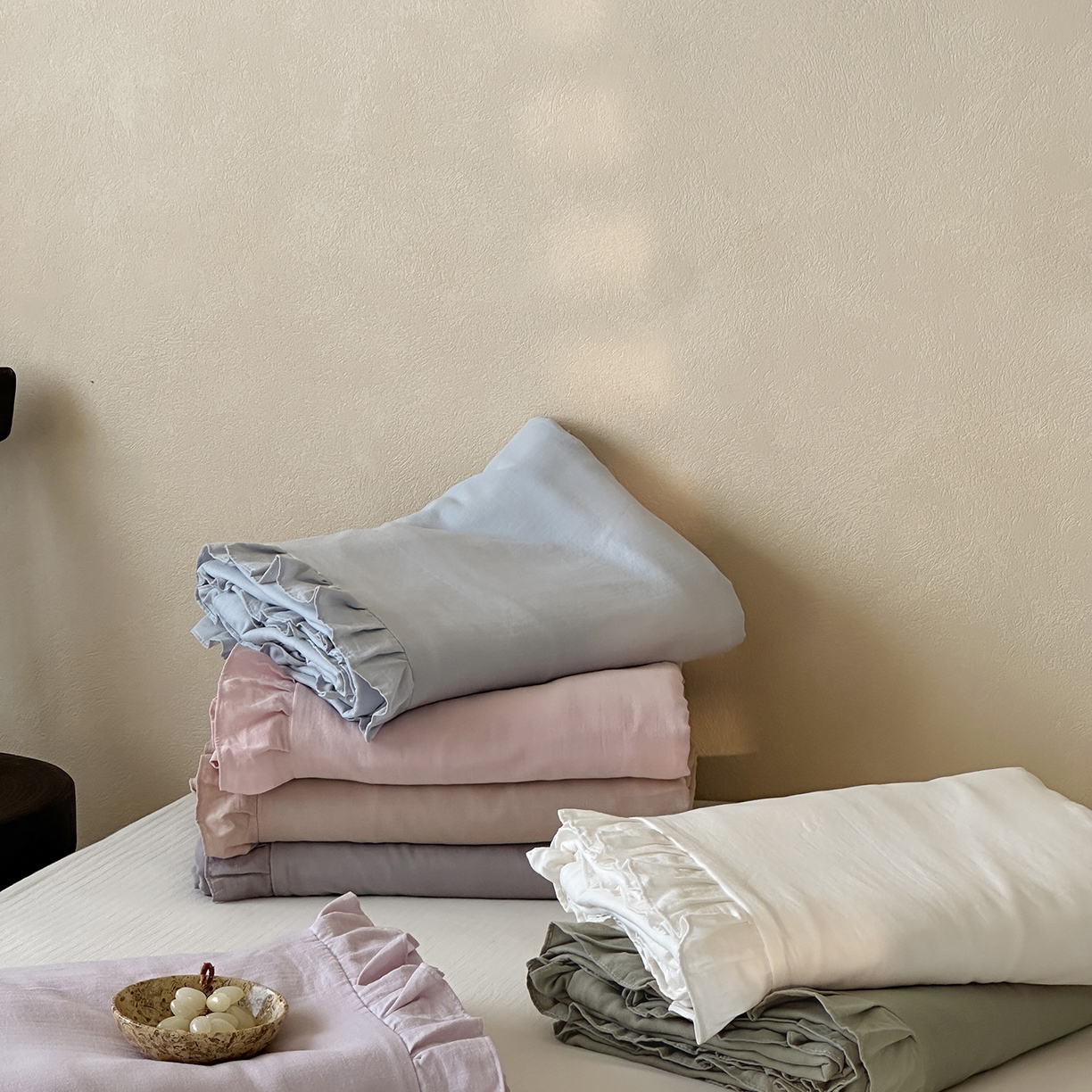 91家纺网 家纺一手货源 找家纺 三味舒屋 2025新款花边美学全棉双层纱单品单被套 组合图仅供展示