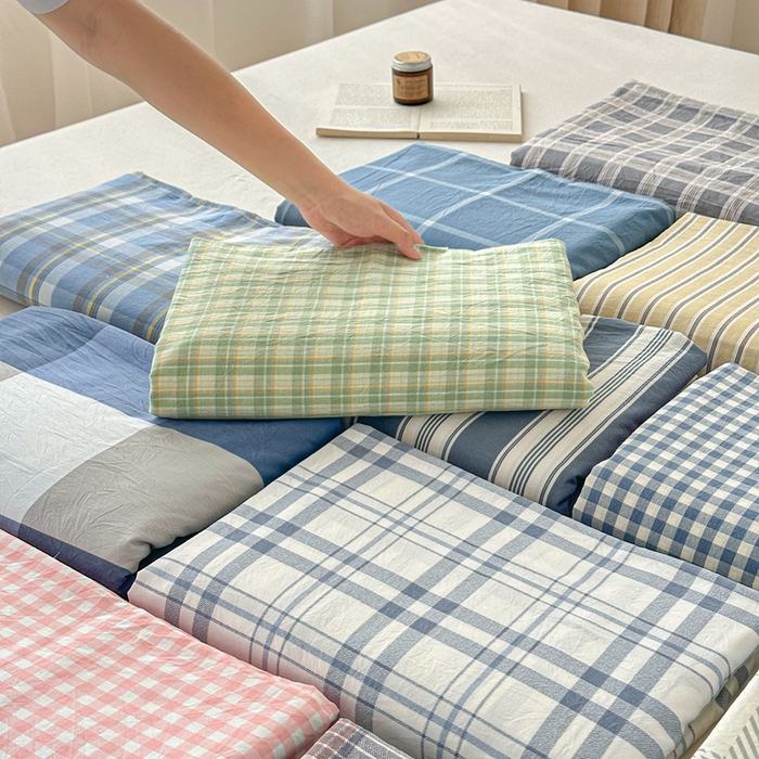 91家纺网 家纺一手货源 找家纺 （总）盛秋家纺 2025新款A类水洗棉格子印花床笠单品床笠单件单床笠