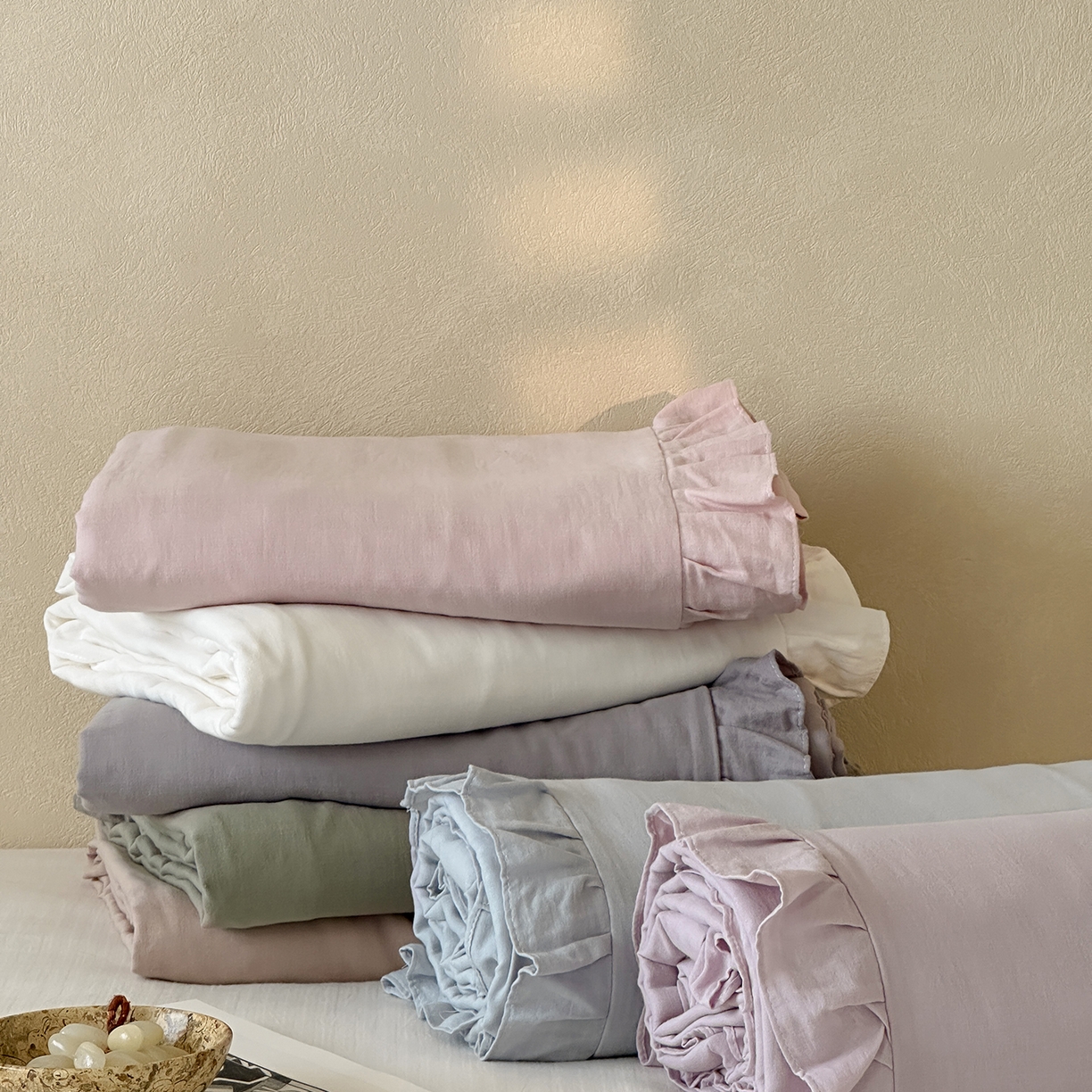 91家纺网 家纺一手货源 找家纺 三味舒屋 2025新款花边美学全棉双层纱单品单被套 组合图仅供展示