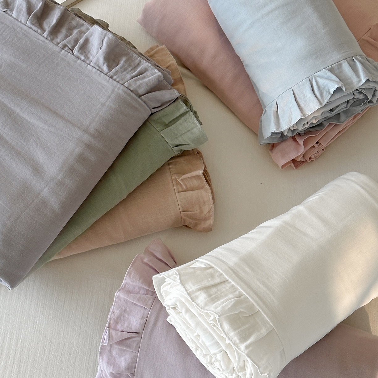 91家纺网 家纺一手货源 找家纺 三味舒屋 2025新款花边美学全棉双层纱单品单被套 组合图仅供展示