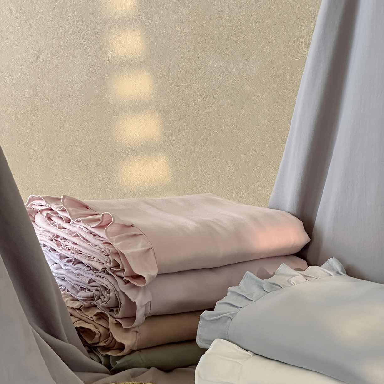 91家纺网 家纺一手货源 找家纺 三味舒屋 2025新款花边美学全棉双层纱单品单被套 组合图仅供展示