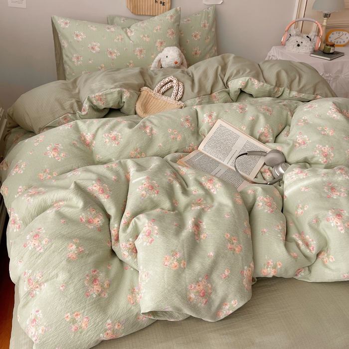 91家纺网 家纺一手货源 找家纺 贝扬思家纺 2025新款云感双层纱印花四件套 奶油气泡