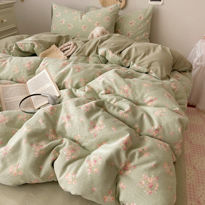 91家纺网 家纺一手货源 找家纺 贝扬思家纺 2025新款云感双层纱印花四件套 奶油气泡