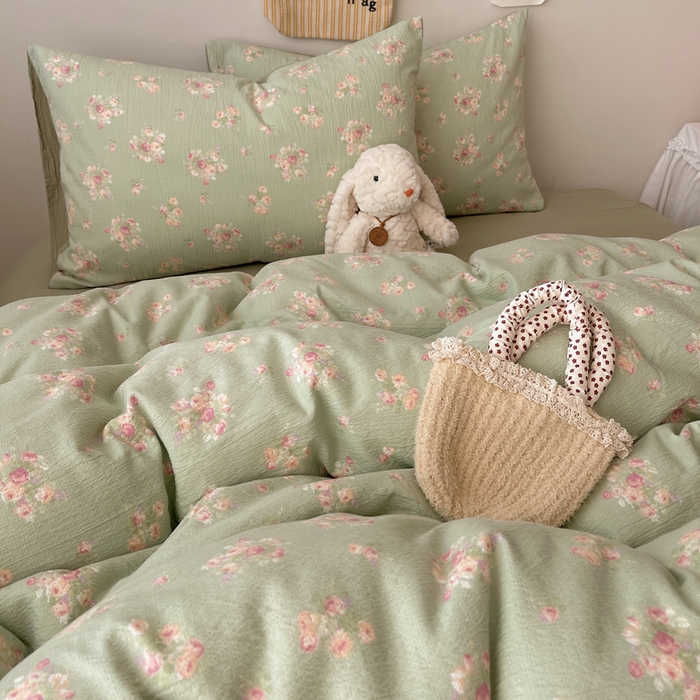 91家纺网 家纺一手货源 找家纺 贝扬思家纺 2025新款云感双层纱印花四件套 奶油气泡