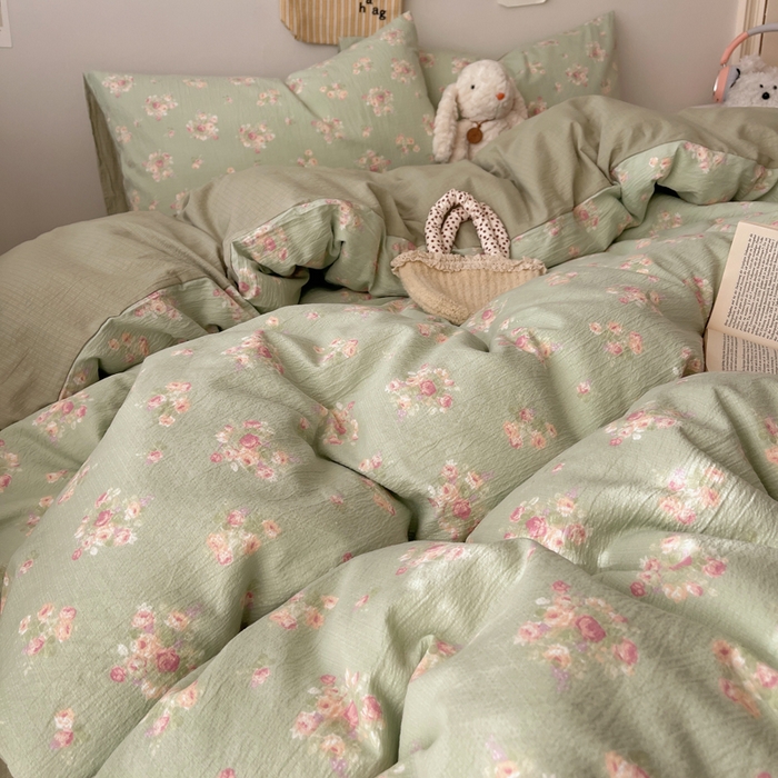 91家纺网 家纺一手货源 找家纺 贝扬思家纺 2025新款云感双层纱印花四件套 奶油气泡