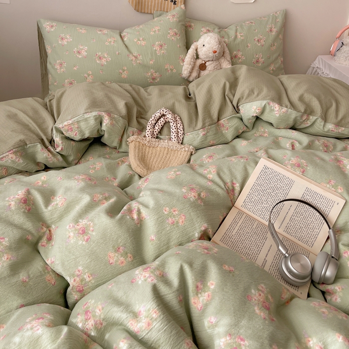 91家纺网 家纺一手货源 找家纺 贝扬思家纺 2025新款云感双层纱印花四件套 奶油气泡