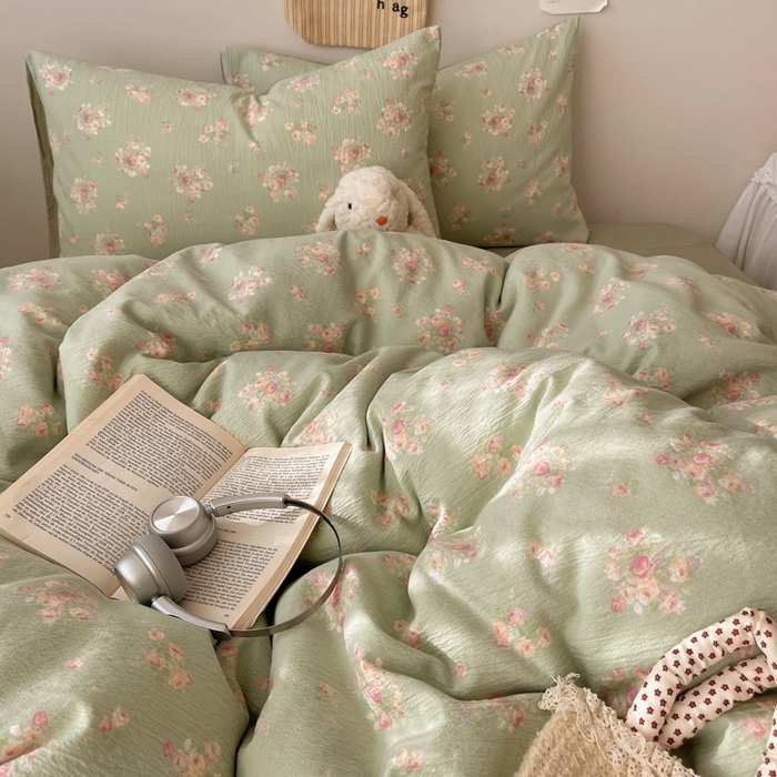 91家纺网 家纺一手货源 找家纺 贝扬思家纺 2025新款云感双层纱印花四件套 奶油气泡