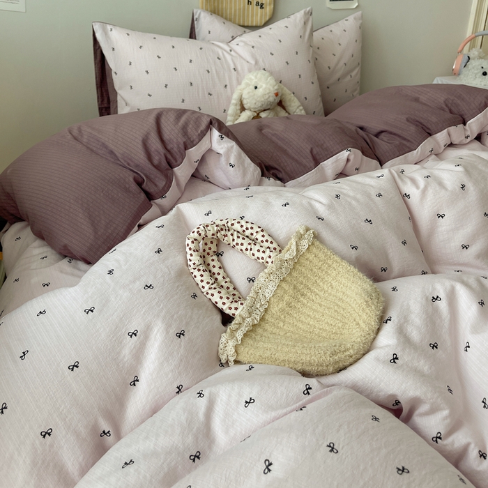 91家纺网 家纺一手货源 找家纺 贝扬思家纺 2025新款云感双层纱印花四件套 小紫结