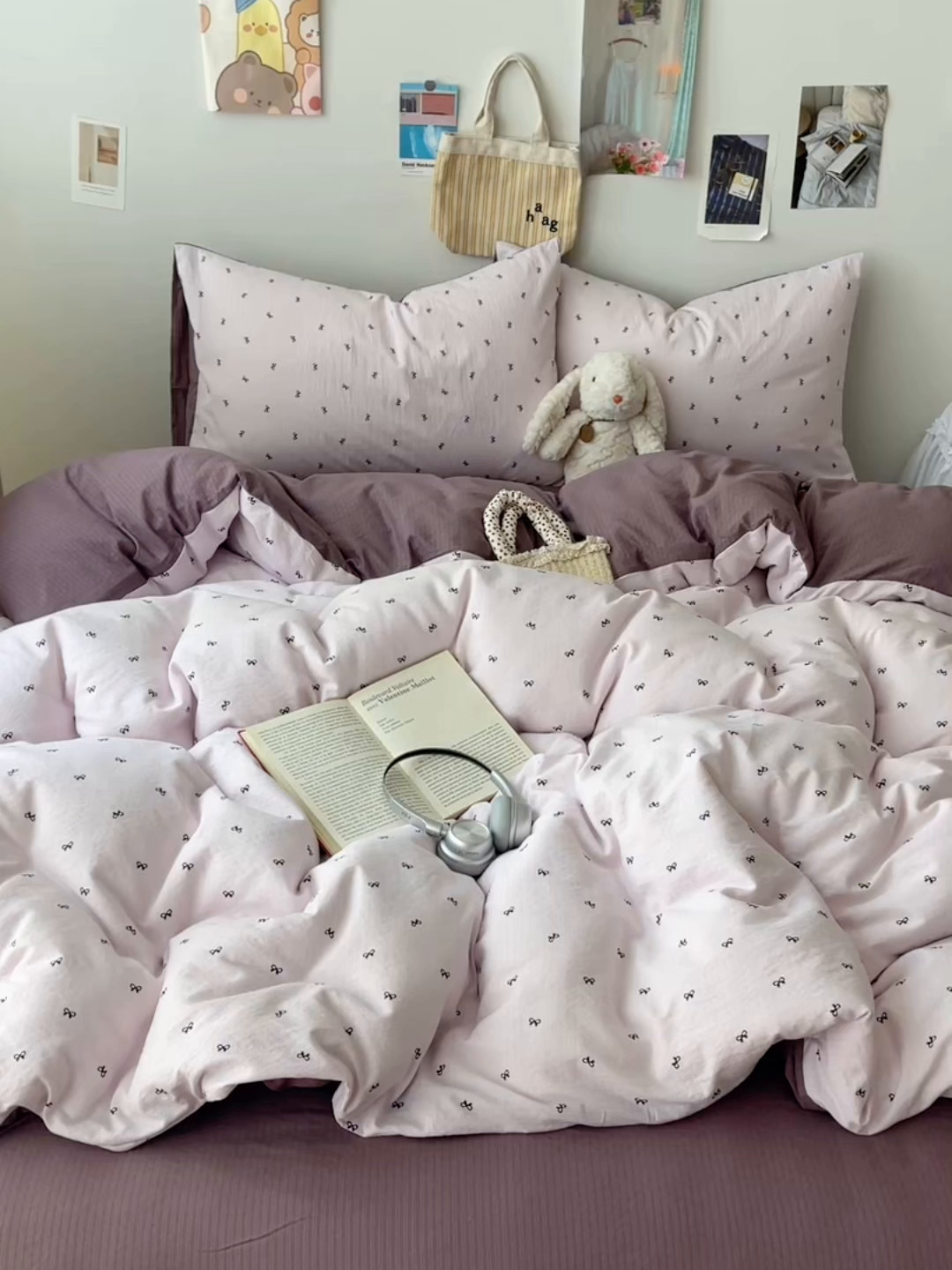 91家纺网 家纺一手货源 找家纺 贝扬思家纺 2025新款云感双层纱印花四件套 小紫结