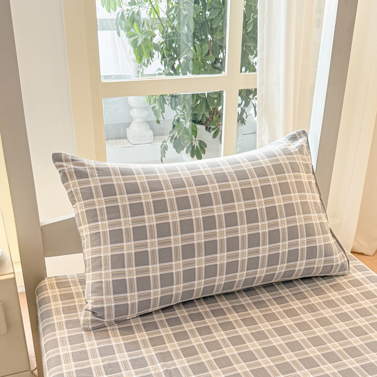 91家纺网 家纺一手货源 找家纺 盛秋家纺 2025新款A类水洗棉格子印花床笠单品床笠单件单床笠 保罗