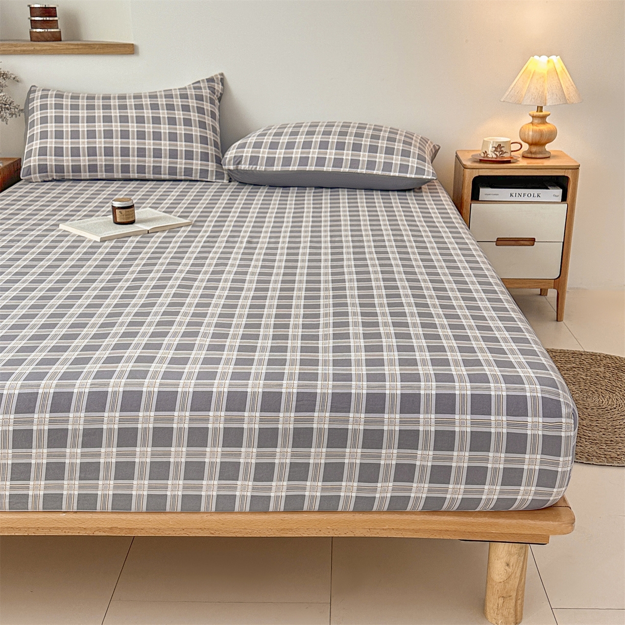 91家纺网 家纺一手货源 找家纺 盛秋家纺 2025新款A类水洗棉格子印花床笠单品床笠单件单床笠 保罗