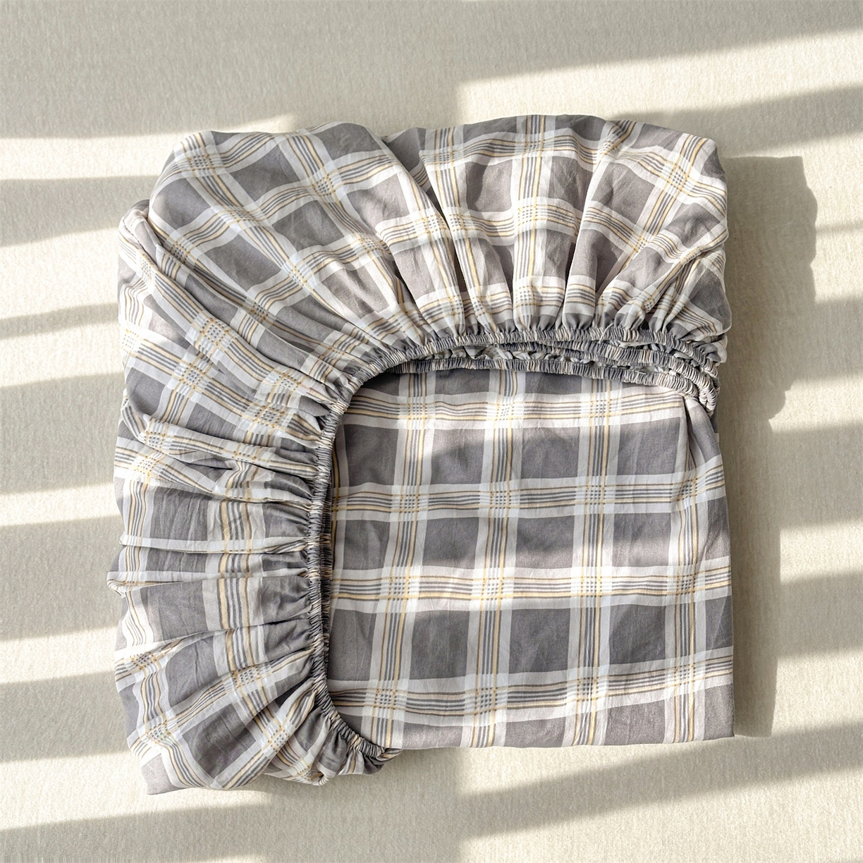 91家纺网 家纺一手货源 找家纺 盛秋家纺 2025新款A类水洗棉格子印花床笠单品床笠单件单床笠 保罗