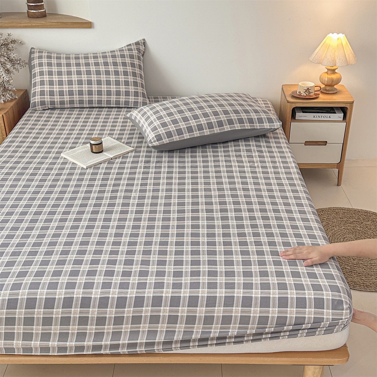 91家纺网 家纺一手货源 找家纺 盛秋家纺 2025新款A类水洗棉格子印花床笠单品床笠单件单床笠 保罗