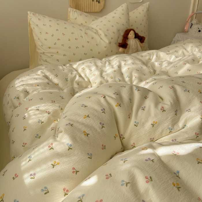 91家纺网 家纺一手货源 找家纺 贝扬思家纺 2025新款云感双层纱印花四件套 樱桃布丁