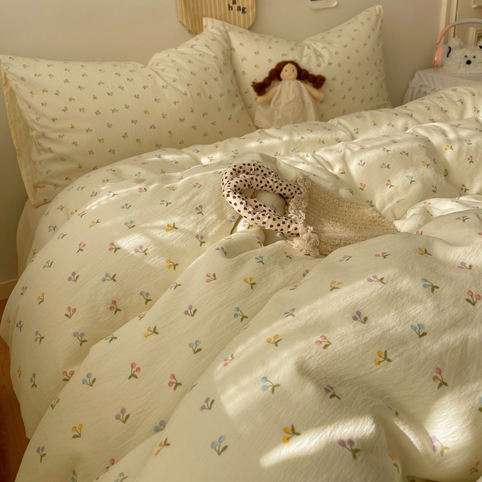 91家纺网 家纺一手货源 找家纺 贝扬思家纺 2025新款云感双层纱印花四件套 樱桃布丁