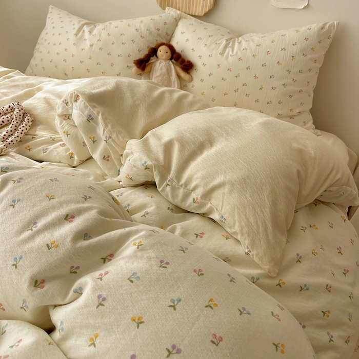 91家纺网 家纺一手货源 找家纺 贝扬思家纺 2025新款云感双层纱印花四件套 樱桃布丁