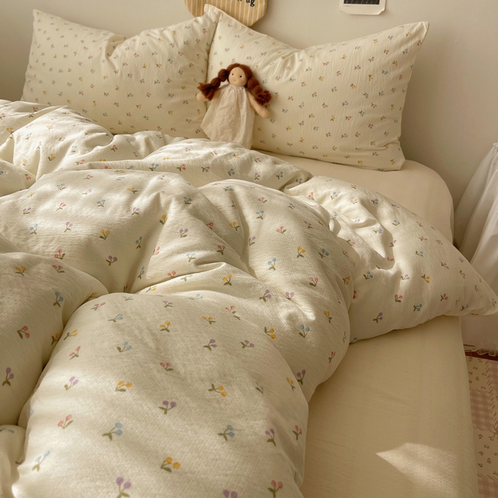 91家纺网 家纺一手货源 找家纺 贝扬思家纺 2025新款云感双层纱印花四件套 樱桃布丁