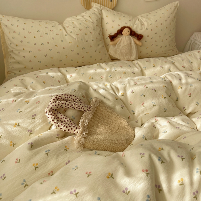 91家纺网 家纺一手货源 找家纺 贝扬思家纺 2025新款云感双层纱印花四件套 樱桃布丁