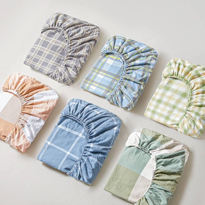 盛秋家纺 2025新款A类水洗棉格子印花床笠单品床笠单件单床笠 组合图仅供展示