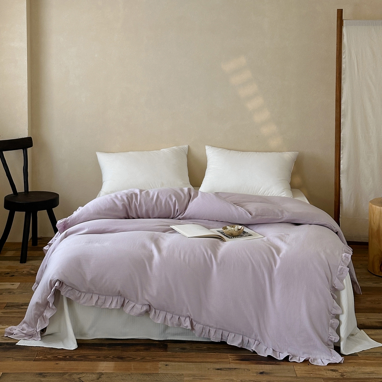 三味舒屋 2025新款花边美学全棉双层纱单品单被套 香芋奶昔