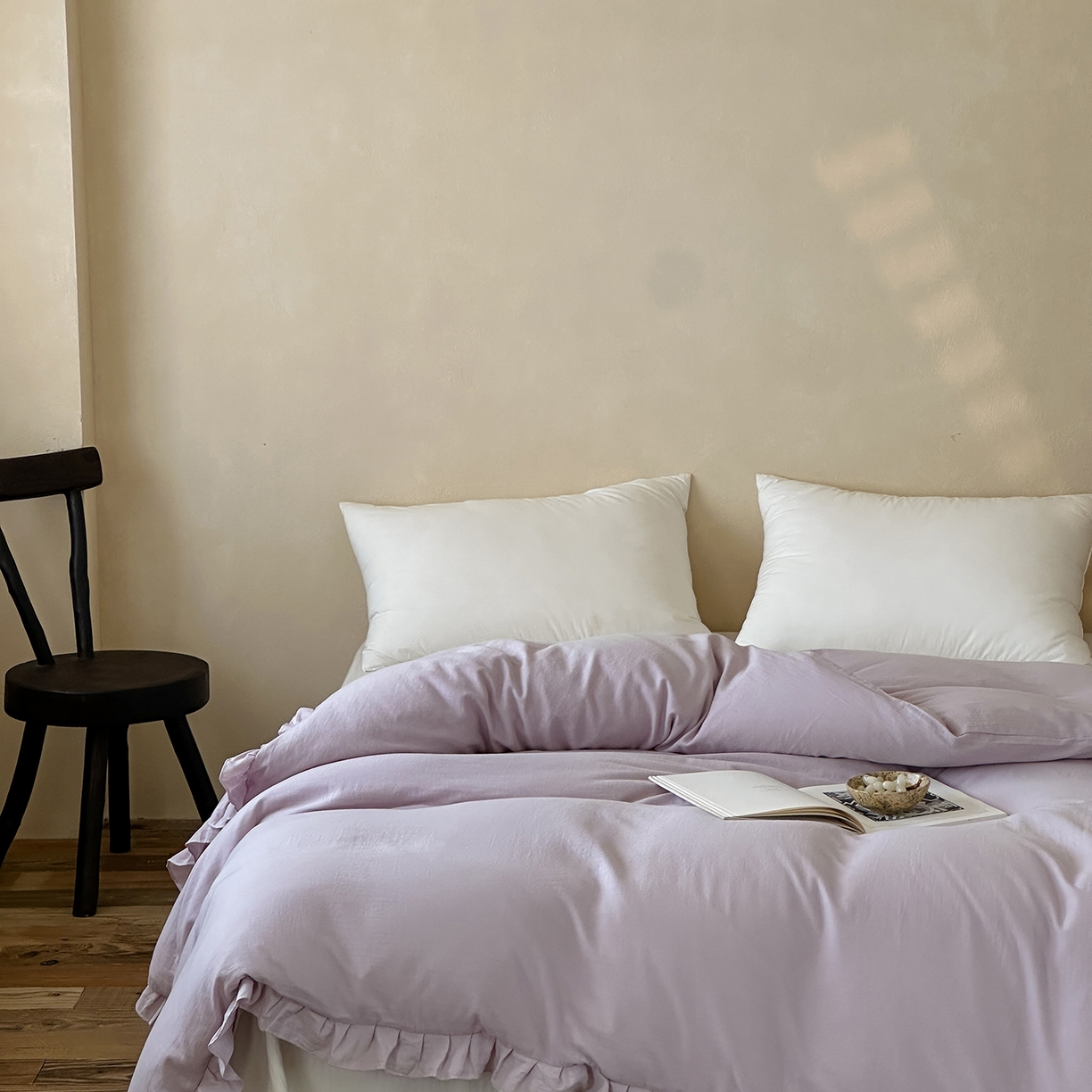 91家纺网 家纺一手货源 找家纺 三味舒屋 2025新款花边美学全棉双层纱单品单被套 香芋奶昔