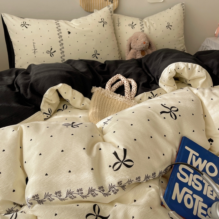 91家纺网 家纺一手货源 找家纺 贝扬思家纺 2025新款云感双层纱印花四件套 美梦结