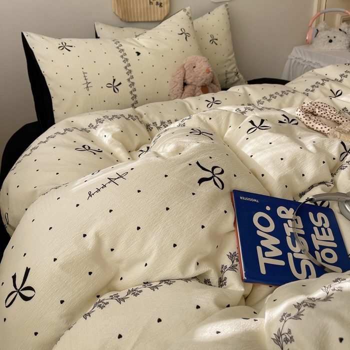 91家纺网 家纺一手货源 找家纺 贝扬思家纺 2025新款云感双层纱印花四件套 美梦结