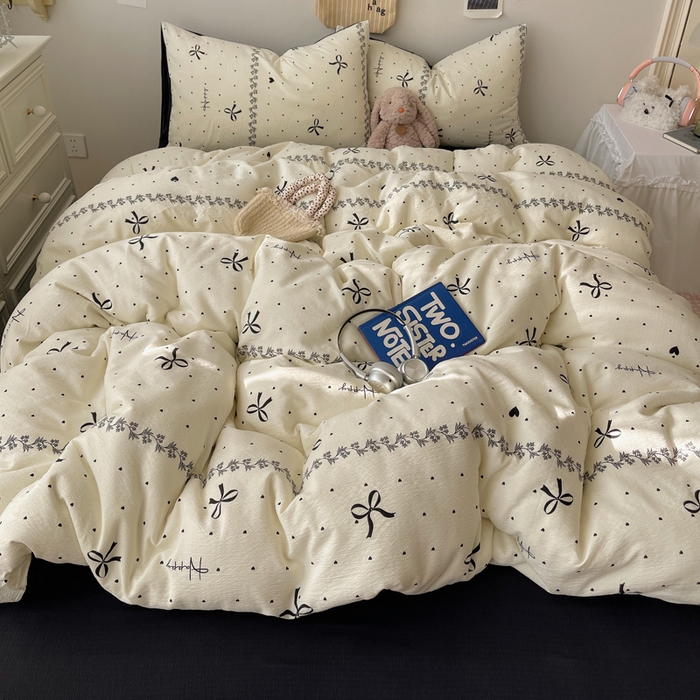 91家纺网 家纺一手货源 找家纺 贝扬思家纺 2025新款云感双层纱印花四件套 美梦结