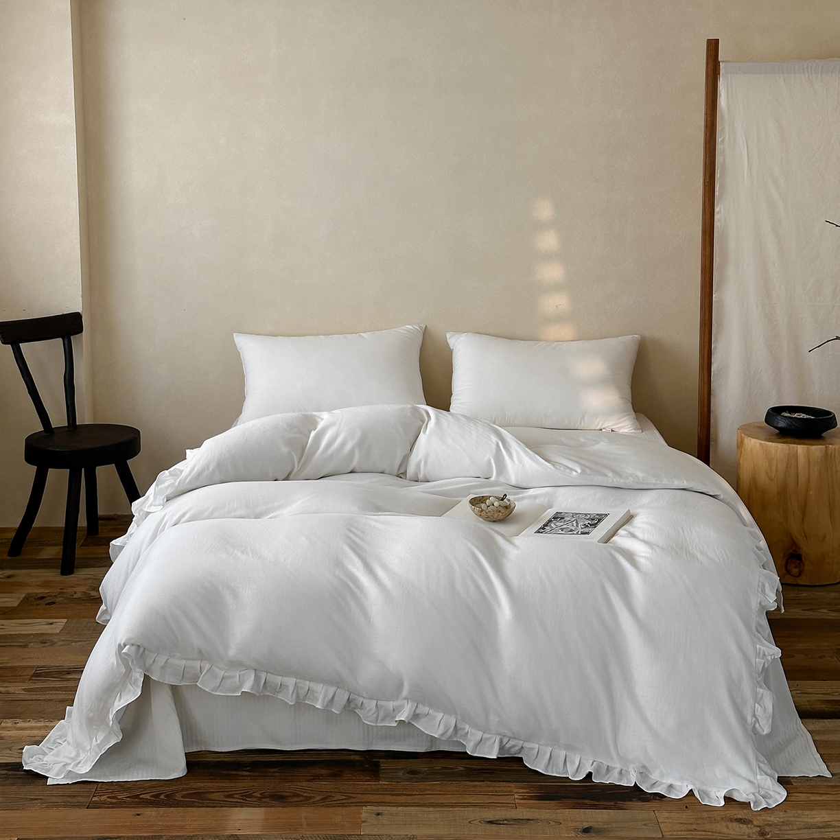 三味舒屋 2025新款花边美学全棉双层纱单品单被套 云舒白