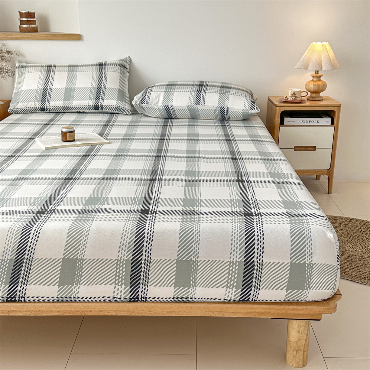 91家纺网 家纺一手货源 找家纺 盛秋家纺 2025新款A类水洗棉格子印花床笠单品床笠单件单床笠 格瑞斯