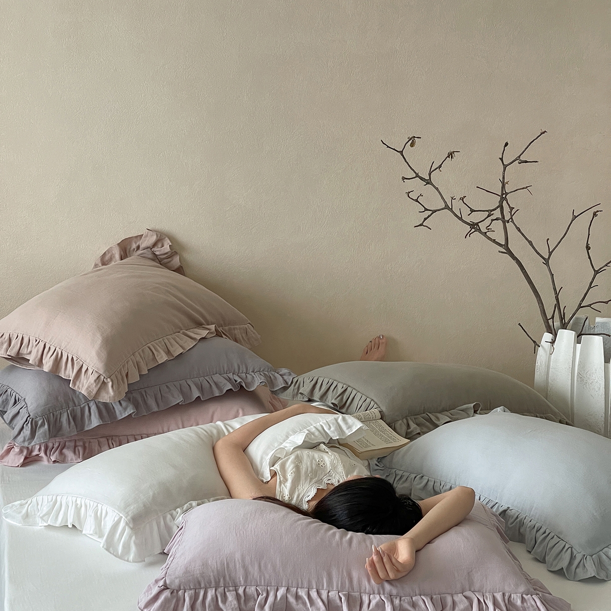 91家纺网 家纺一手货源 找家纺 （总）三味舒屋 2025新款花边美学全棉双层纱单品单枕套