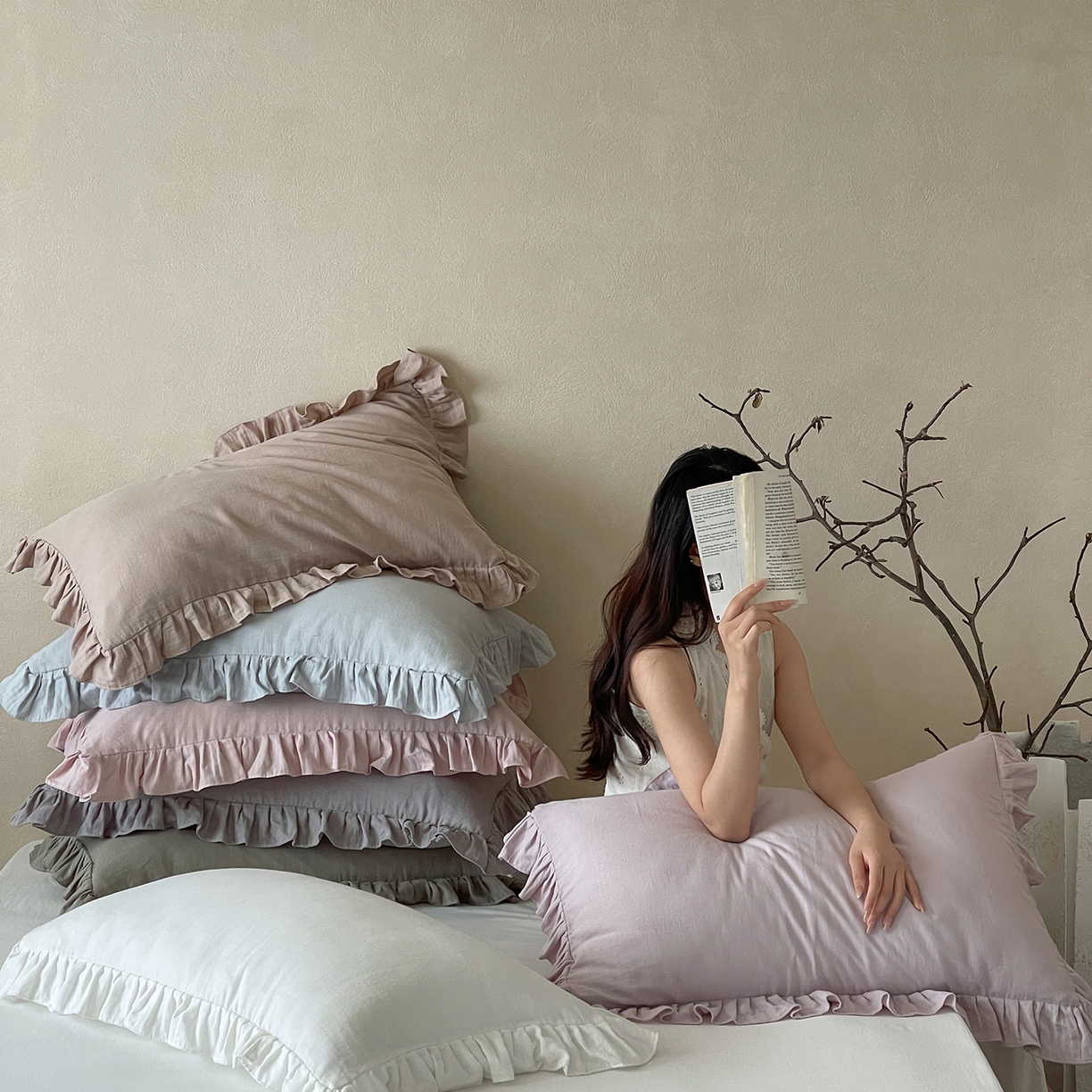 三味舒屋 2025新款花边美学全棉双层纱单品单枕套 组合图仅供展示