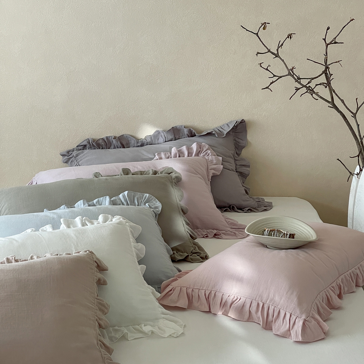 91家纺网 家纺一手货源 找家纺 三味舒屋 2025新款花边美学全棉双层纱单品单枕套 组合图仅供展示