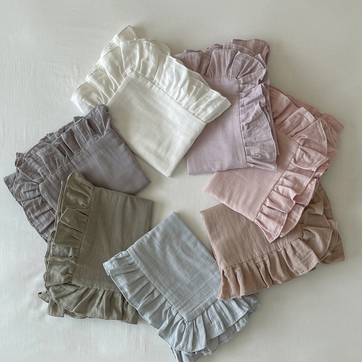 91家纺网 家纺一手货源 找家纺 三味舒屋 2025新款花边美学全棉双层纱单品单枕套 组合图仅供展示