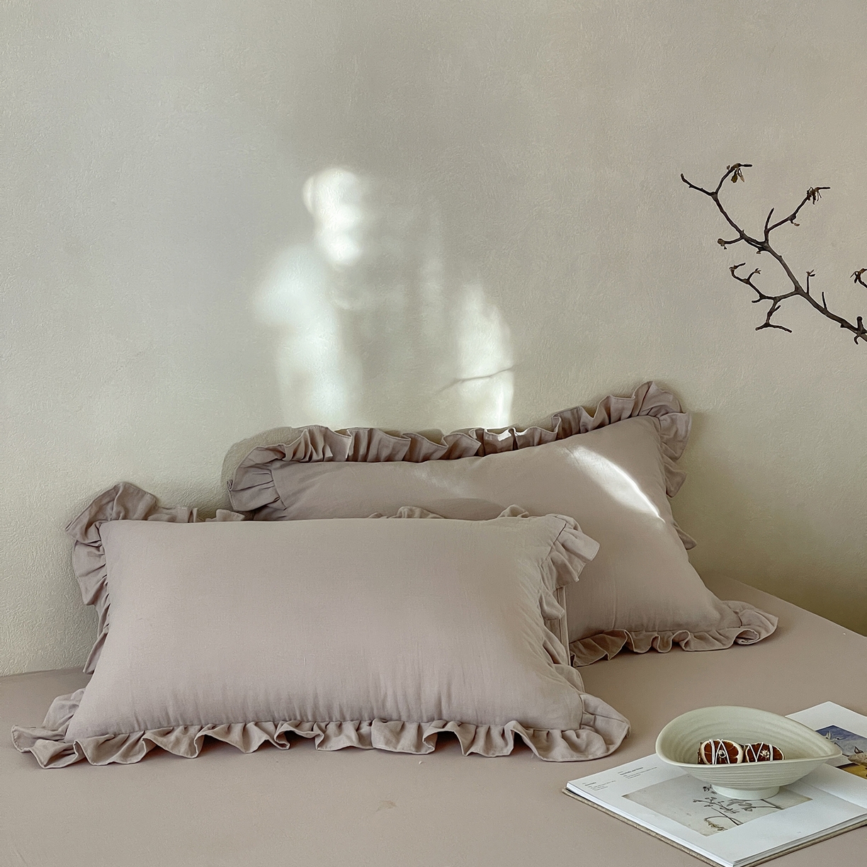 三味舒屋 2025新款花边美学全棉双层纱单品单枕套 复古棕