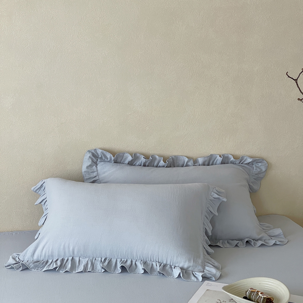 三味舒屋 2025新款花边美学全棉双层纱单品单枕套 海岛迷雾