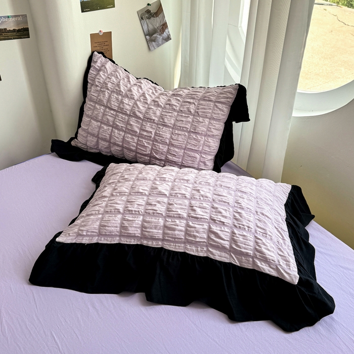 91家纺网 家纺一手货源 找家纺 优卡迪家纺馆 2025新款亲肤舒适A类法式泡泡纱花边款四件套 香芋紫薯